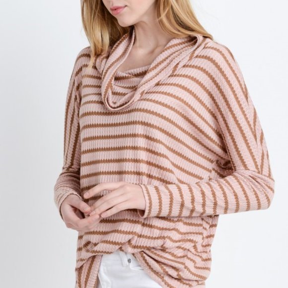 Striped Cowl Neck Waffle Knit Top NWT - Picture 6 of 6